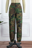 Camouflage Casual Print Camouflage Print Patchwork High Waist Straight Full Print Bottoms