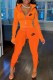 Orange Sportswear Print Letter Turndown Collar Long Sleeve Two Pieces