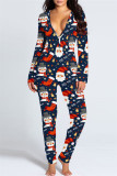 Red Casual Living Print Patchwork V Neck Regular Jumpsuits