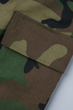 Camouflage Casual Print Camouflage Print Patchwork High Waist Straight Full Print Bottoms