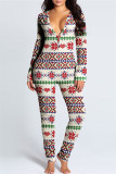 Red Casual Living Print Patchwork V Neck Regular Jumpsuits