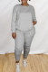 Grey Casual Solid Patchwork O Neck Long Sleeve Two Pieces