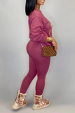 Fuchsia Casual Print Patchwork O Neck Long Sleeve Two Pieces