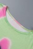 Pink Sexy Street Print Patchwork O Neck Long Sleeve Two Pieces