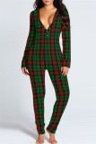 Red Casual Living Print Patchwork V Neck Regular Jumpsuits