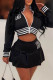 Black Casual Letter Print Patchwork Zipper Collar Long Sleeve Two Pieces