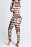 Red Casual Living Print Patchwork V Neck Regular Jumpsuits