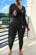Black Casual Print Letter Hooded Collar Long Sleeve Two Pieces