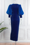 Rose Red Elegant Patchwork Patchwork Buckle V Neck Evening Dress Dresses