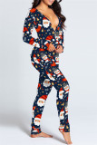 Red Casual Living Print Patchwork V Neck Regular Jumpsuits