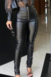 Black Casual Solid Patchwork Skinny High Waist Pencil Trousers
