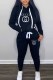 Black Casual Print Letter Hooded Collar Long Sleeve Two Pieces