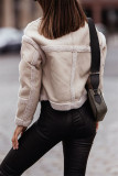 White Casual Patchwork Cardigan Turndown Collar Outerwear