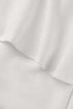 White Elegant Solid Patchwork Flounce O Neck Straight Jumpsuits