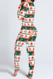 Red Casual Living Print Patchwork V Neck Regular Jumpsuits
