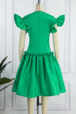 Green Elegant Solid Patchwork Flounce O Neck Evening Dress Dresses
