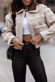 White Casual Patchwork Cardigan Turndown Collar Outerwear