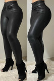 Black Casual Solid Patchwork Skinny High Waist Pencil Solid Color Bottoms