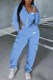 Sky Blue Street Print Asymmetrical Hooded Collar Long Sleeve Two Pieces