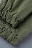Olive Green Casual Solid Patchwork High Waist Pencil Solid Color Bottoms