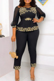 Cyan Casual Patchwork Basic O Neck Two Pieces