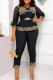 Black Casual Patchwork Basic O Neck Two Pieces