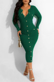 Red Casual Solid Patchwork Turndown Collar Long Sleeve Dresses