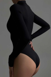 White Sexy Solid Hollowed Out Half A Turtleneck Skinny Bodysuits