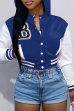 Red Casual Letter Embroidery Patchwork Hooded Collar Outerwear