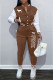 Coffee Street Print Letter Mandarin Collar Long Sleeve Two Pieces