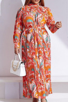 Tangerine Casual Elegant Print Patchwork Fold Half A Turtleneck Straight Dresses