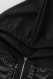 Black Casual Solid Patchwork Hot Drill Hooded Collar Tops