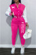 Rose Red Street Print Letter Mandarin Collar Long Sleeve Two Pieces