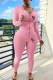 Pink Casual Print Letter Hooded Collar Long Sleeve Two Pieces