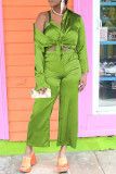 Pink Casual Solid Patchwork Turndown Collar Long Sleeve Three-piece Set
