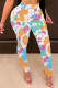 Orange Casual Print Patchwork Skinny High Waist Pencil Trousers