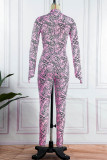 Pink Casual Print Patchwork Half A Turtleneck Long Sleeve Two Pieces