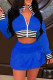 Blue Casual Solid Patchwork Zipper Collar Long Sleeve Two Pieces