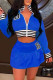 Blue Casual Letter Print Patchwork Zipper Collar Long Sleeve Two Pieces