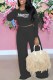 Black Street Print Letter O Neck Long Sleeve Two Pieces