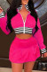 Rose Red Casual Solid Patchwork Zipper Collar Long Sleeve Two Pieces