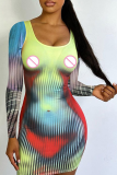 Colour Sexy Print Patchwork Pencil Skirt Dresses