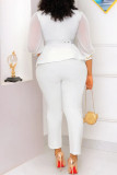 Cyan Casual Patchwork Basic O Neck Two Pieces