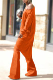 Orange Casual Solid Patchwork Asymmetrical Oblique Collar Long Sleeve Two Pieces