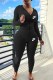 Black Casual Print Letter Hooded Collar Long Sleeve Two Pieces