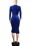 Blue Sexy Solid Patchwork V Neck Trumpet Mermaid Dresses