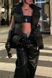 Black Casual Solid Patchwork Outerwear
