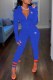 Blue Casual Print Letter Zipper Collar Long Sleeve Two Pieces