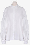 White Casual Solid Patchwork Shirt Collar Tops