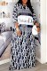Black Elegant Print Letter O Neck Straight Dresses